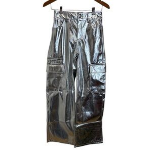 No Boundaries Faux Leather Metallic Cargo Wide Leg Pant